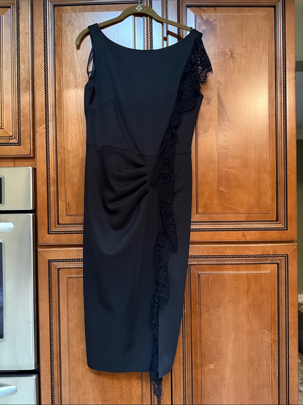 Chic Black One-Shoulder Lace-Trim Dress